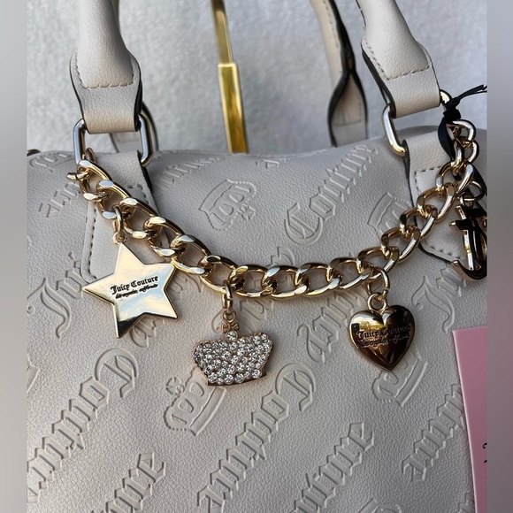 Juicy Couture Not Your Babe Satchel Angel White with Gold Charms Crossbody NWT - Picture 2 of 5
